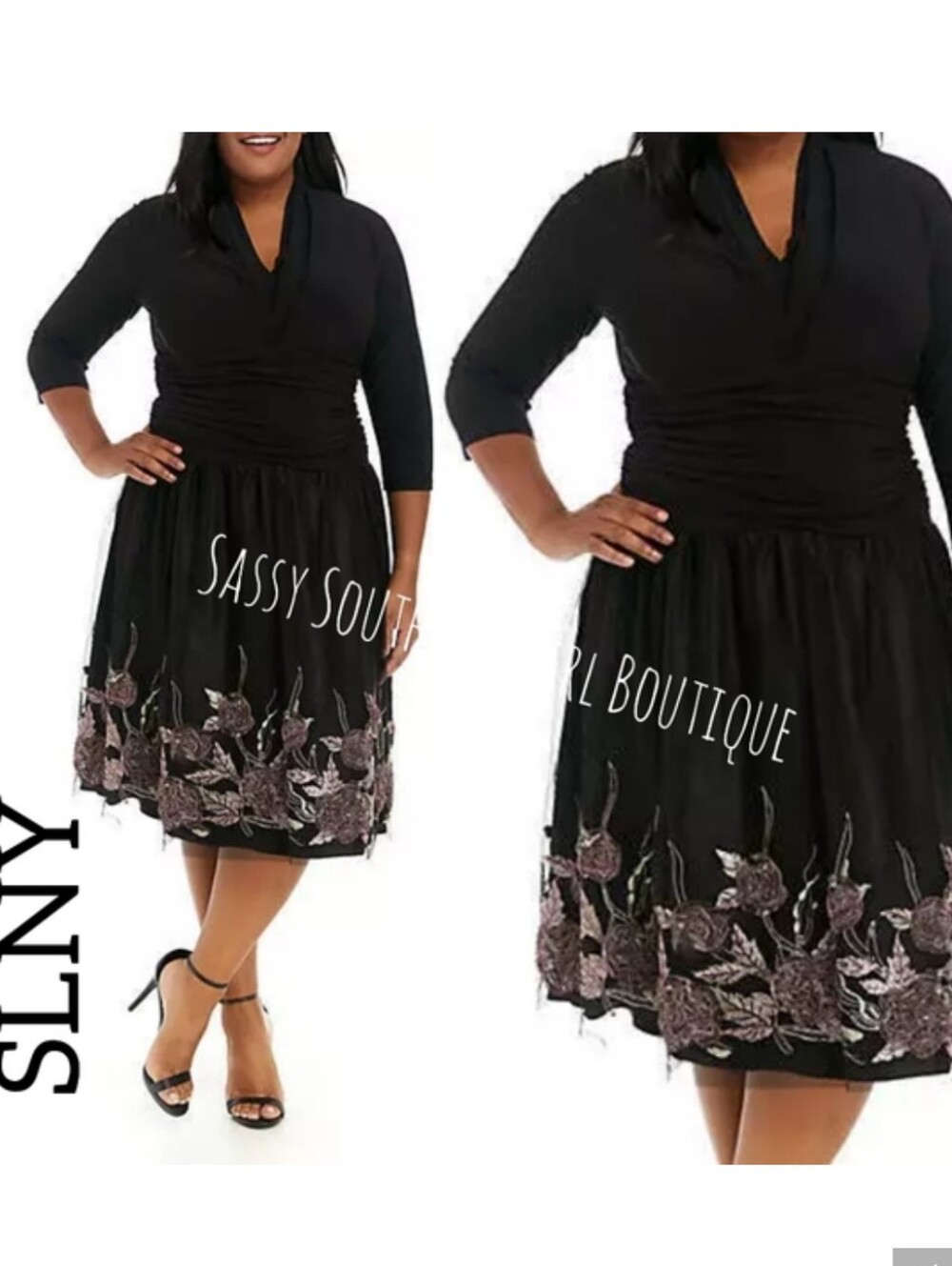 🆕⭐SLNY Black 3D embroidered dress
